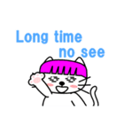 【動く】ピンクおかっぱ猫たま(英語版)（個別スタンプ：3）