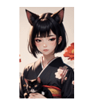 猫と着物の女の子の写真（個別スタンプ：1）