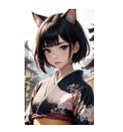 猫と着物の女の子の写真（個別スタンプ：2）