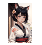 猫と着物の女の子の写真（個別スタンプ：3）