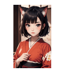 猫と着物の女の子の写真（個別スタンプ：11）