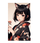 猫と着物の女の子の写真（個別スタンプ：14）