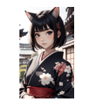 猫と着物の女の子の写真（個別スタンプ：19）