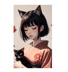 猫と着物の女の子の写真（個別スタンプ：20）