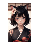 猫と着物の女の子の写真（個別スタンプ：23）