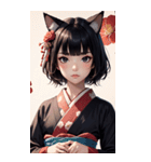 猫と着物の女の子の写真（個別スタンプ：30）