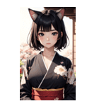 猫と着物の女の子の写真（個別スタンプ：37）