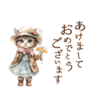 お祝い.おめでとう.ビンテージ水彩画のねこ（個別スタンプ：12）