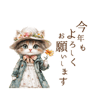 お祝い.おめでとう.ビンテージ水彩画のねこ（個別スタンプ：15）