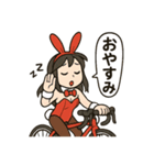 ロードバイクに乗るバニーガールスタンプ3（個別スタンプ：9）