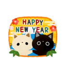 【再販】黒猫クロスケと白猫コシロのお正月（個別スタンプ：6）