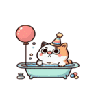 お風呂猫 ひとりでお祝い,（個別スタンプ：22）
