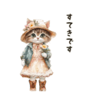 敬語でご挨拶♡ビンテージ水彩画のねこ（個別スタンプ：15）