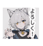 灰色猫耳パーカーの男の子スタンプ（個別スタンプ：1）