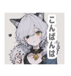 灰色猫耳パーカーの男の子スタンプ（個別スタンプ：6）