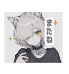 灰色猫耳パーカーの男の子スタンプ（個別スタンプ：40）