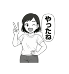 毎日使える！元気な女の子の白黒スタンプ（個別スタンプ：1）