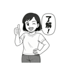 毎日使える！元気な女の子の白黒スタンプ（個別スタンプ：3）