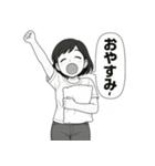 毎日使える！元気な女の子の白黒スタンプ（個別スタンプ：7）