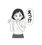 毎日使える！元気な女の子の白黒スタンプ（個別スタンプ：12）