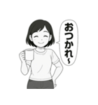 毎日使える！元気な女の子の白黒スタンプ（個別スタンプ：14）