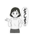 毎日使える！元気な女の子の白黒スタンプ（個別スタンプ：18）