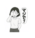 毎日使える！元気な女の子の白黒スタンプ（個別スタンプ：20）