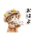 毎日使える♡ビンテージ水彩画のねこ（個別スタンプ：1）