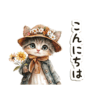 毎日使える♡ビンテージ水彩画のねこ（個別スタンプ：3）