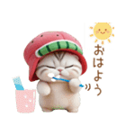 かわいいスイカ帽ねこ 使える 状況＆日常（個別スタンプ：1）