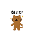 大きい猫2匹大きさ色々茶色猫韓国語（個別スタンプ：1）