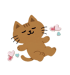 大きい猫2匹大きさ色々茶色猫韓国語（個別スタンプ：15）
