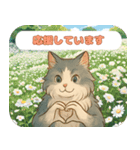 お花いっぱい 優しい猫の大人敬語スタンプ（個別スタンプ：1）