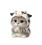 牛の衣装を着た子猫 （NT）（個別スタンプ：1）