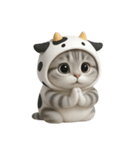 牛の衣装を着た子猫 （NT）（個別スタンプ：34）