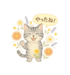 水彩ねこ＊季節の花スタンプ（個別スタンプ：4）