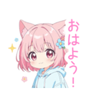 ミニ猫耳パーカーの女の子スタンプ（個別スタンプ：2）