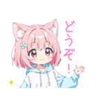 ミニ猫耳パーカーの女の子スタンプ（個別スタンプ：15）