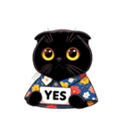 花柄シャツを着た黒猫 （NT） v.1（個別スタンプ：1）