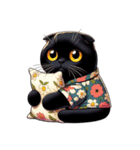 花柄シャツを着た黒猫 （NT） v.1（個別スタンプ：2）