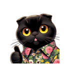 花柄シャツを着た黒猫 （NT） v.1（個別スタンプ：3）