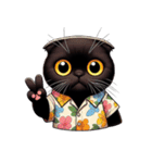 花柄シャツを着た黒猫 （NT） v.1（個別スタンプ：4）