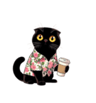 花柄シャツを着た黒猫 （NT） v.1（個別スタンプ：6）