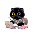 花柄シャツを着た黒猫 （NT） v.1（個別スタンプ：9）
