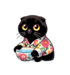 花柄シャツを着た黒猫 （NT） v.1（個別スタンプ：12）