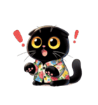 花柄シャツを着た黒猫 （NT） v.1（個別スタンプ：13）