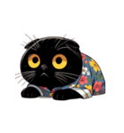 花柄シャツを着た黒猫 （NT） v.1（個別スタンプ：16）