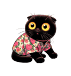 花柄シャツを着た黒猫 （NT） v.1（個別スタンプ：21）