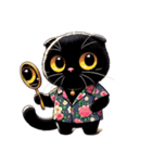 花柄シャツを着た黒猫 （NT） v.1（個別スタンプ：23）
