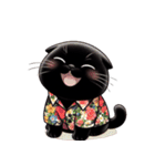 花柄シャツを着た黒猫 （NT） v.1（個別スタンプ：24）